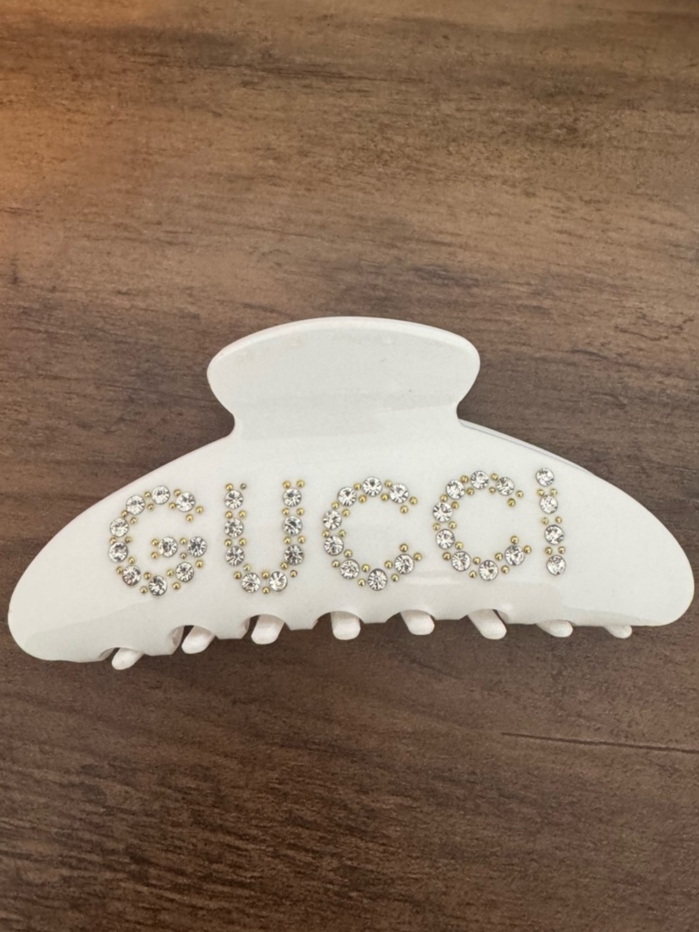 New Crystal-Embellished White Logo Hair Claw